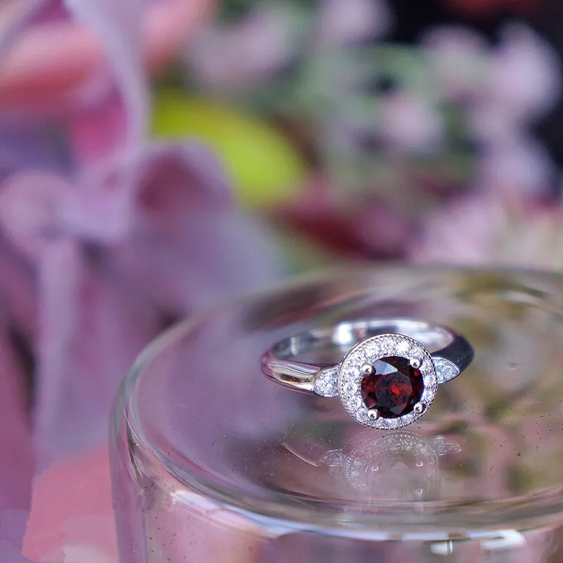 1.05Ct Round Natural Red Garnet Classic 100% 925 Sterling Silver Ring