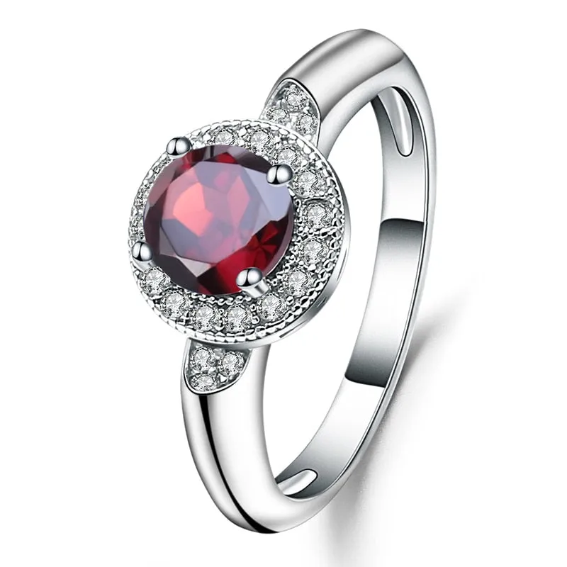 1.05Ct Round Natural Red Garnet Classic 100% 925 Sterling Silver Ring