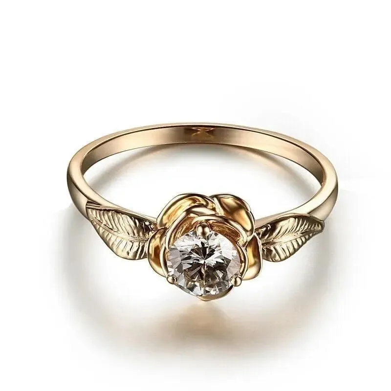 10k Yellow Gold Flower Solitaire Moissanite Ring 0.5ct