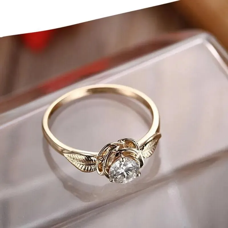 10k Yellow Gold Flower Solitaire Moissanite Ring 0.5ct