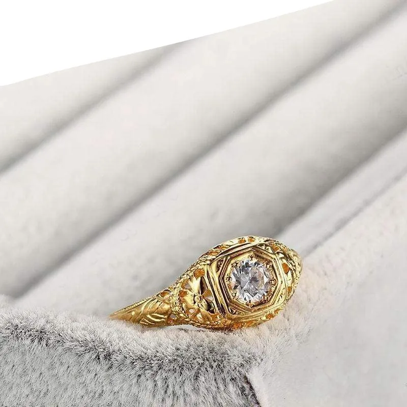 10k Yellow Gold Vintage Moissanite Ring 0.3ct