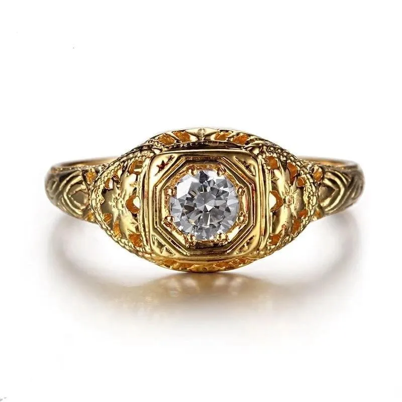 10k Yellow Gold Vintage Moissanite Ring 0.3ct