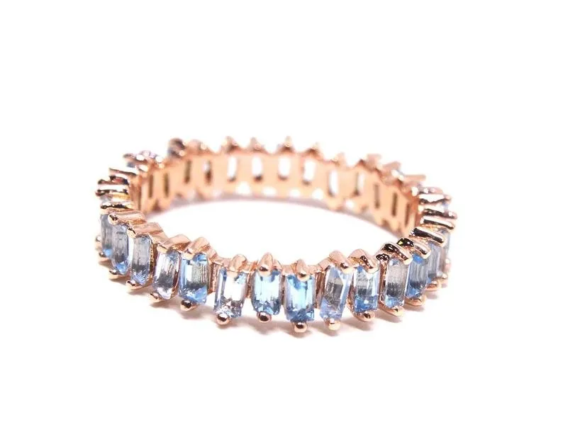 14K Gold Blue Topaz Baguette Eternity Band