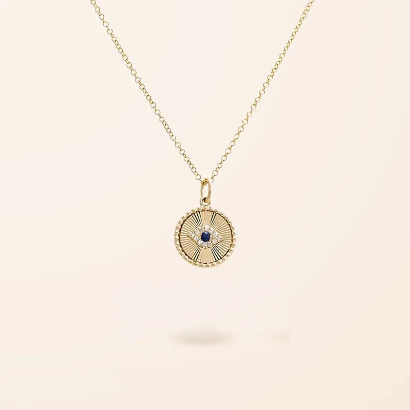 14K Gold Diamond Evil Eye Disc Necklace