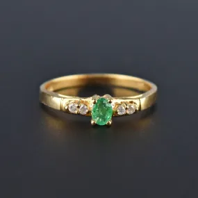 14K Gold Emerald Diamond Stacking Ring, Sz 6.5