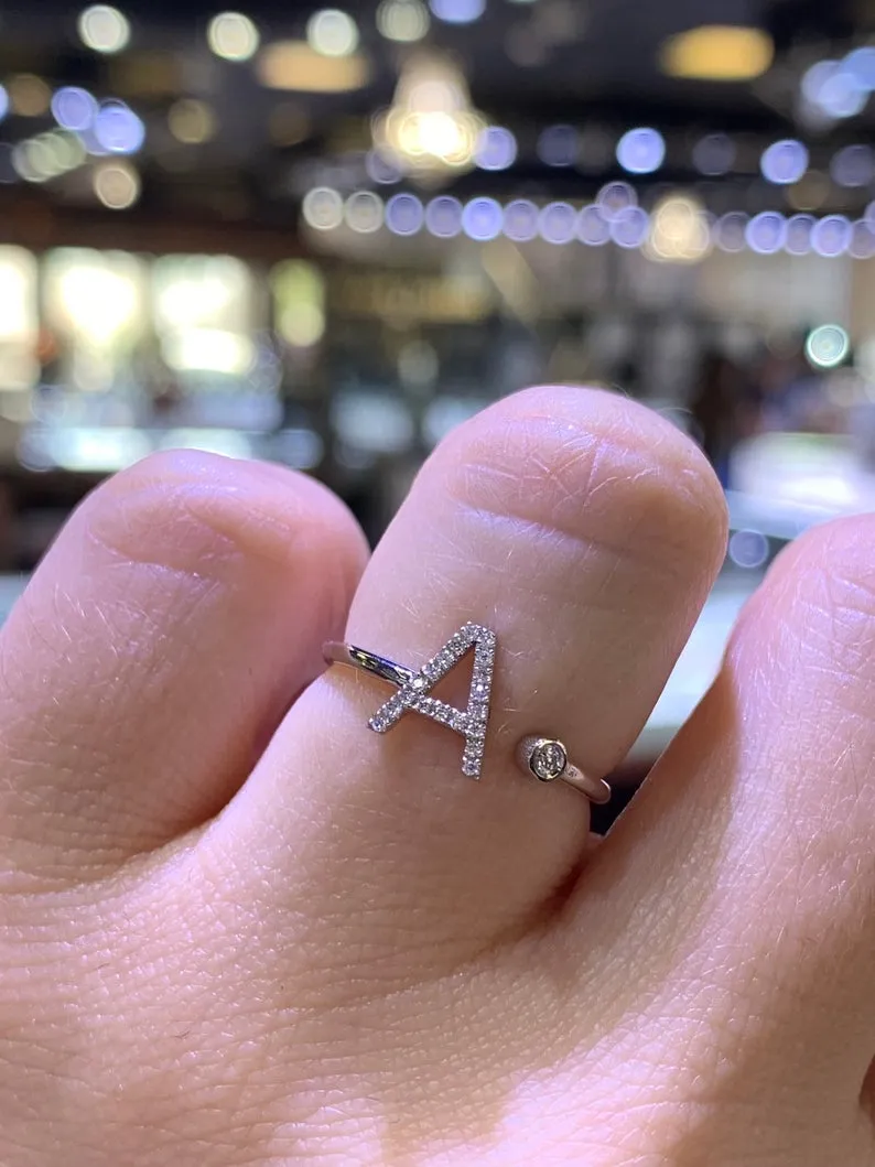 14K Gold Initial Personalized Open Ring