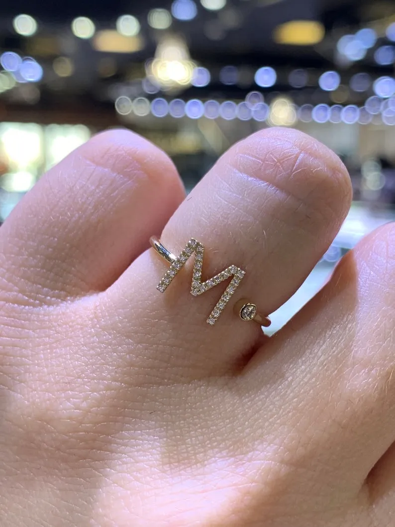 14K Gold Initial Personalized Open Ring