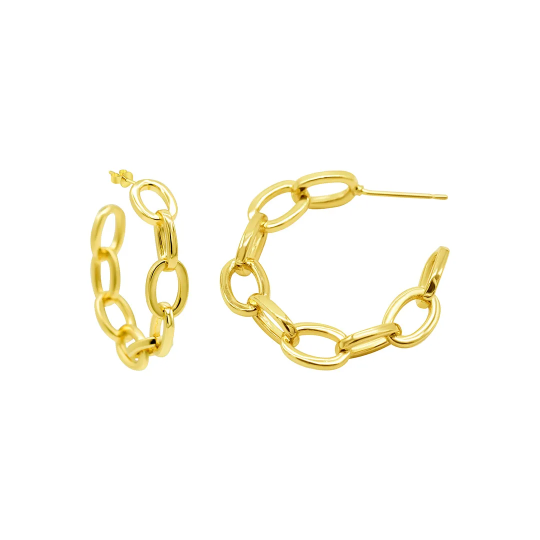 14K Gold Plated Chain Link Hoop Earrings