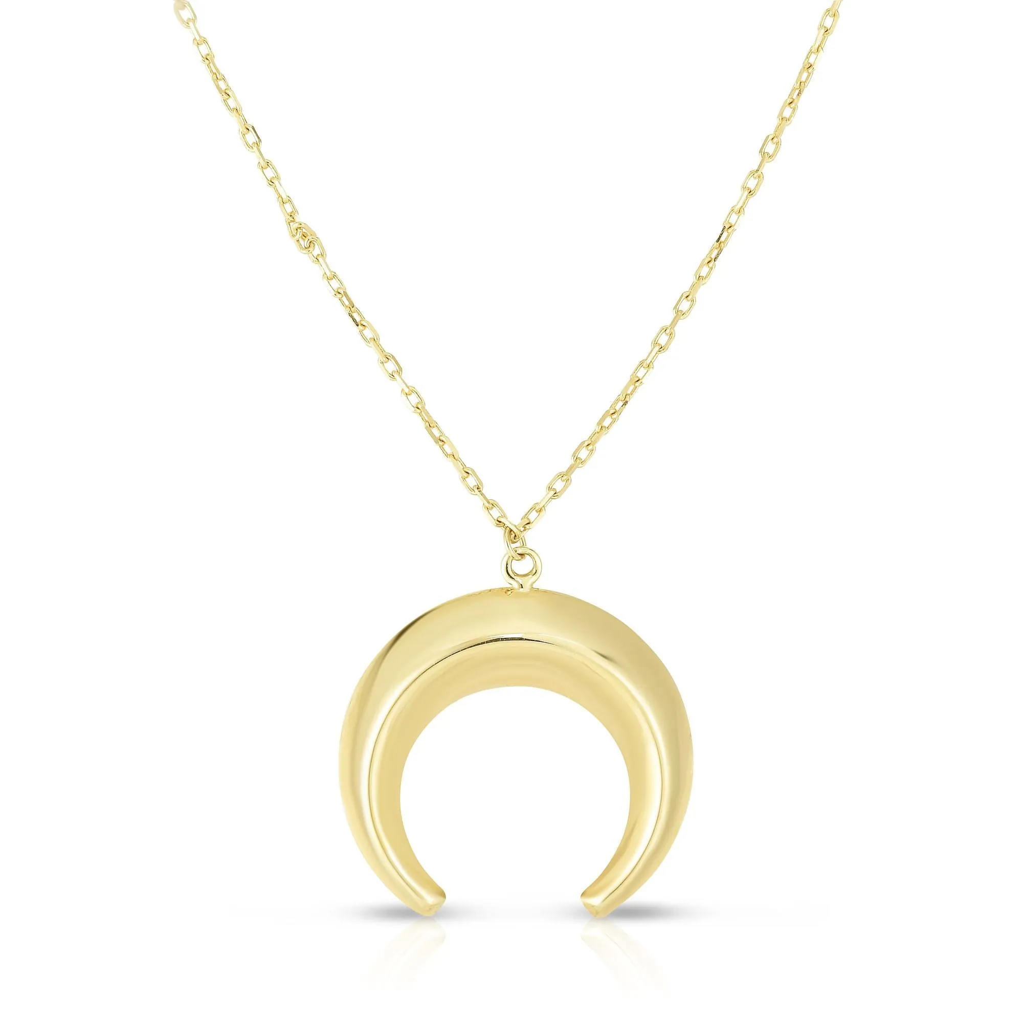 14K Yellow Gold Crescent Moon Pendant Necklace, 18