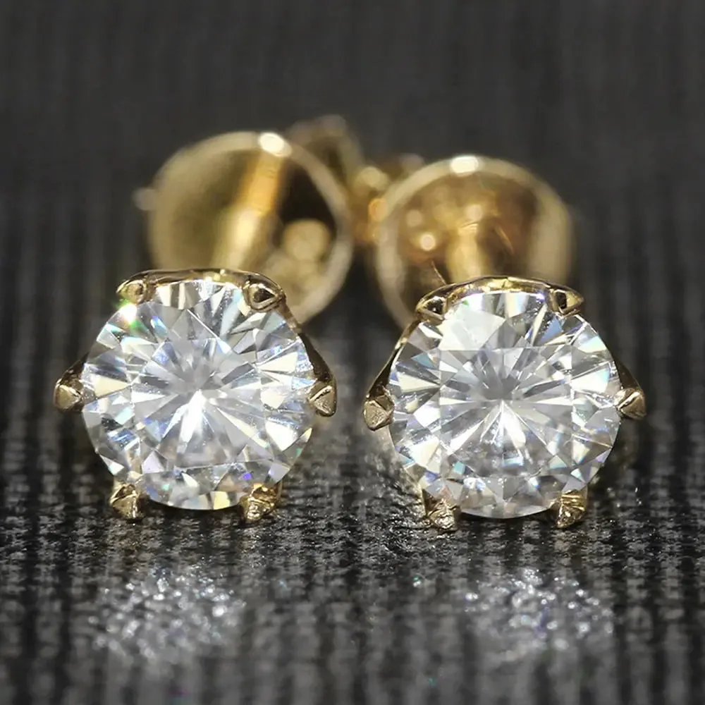 14k Yellow Gold Stud Moissanite Earrings 1ctw