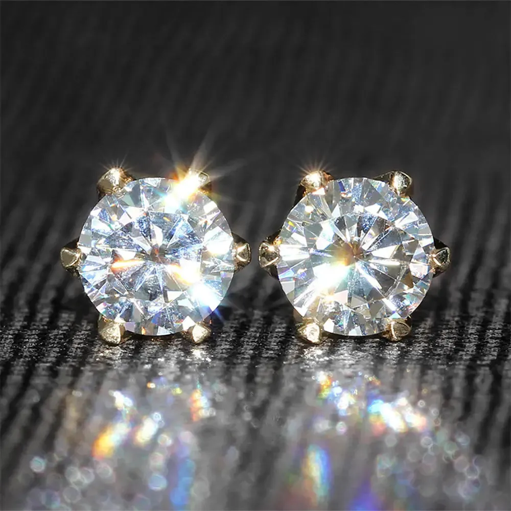 14k Yellow Gold Stud Moissanite Earrings 1ctw