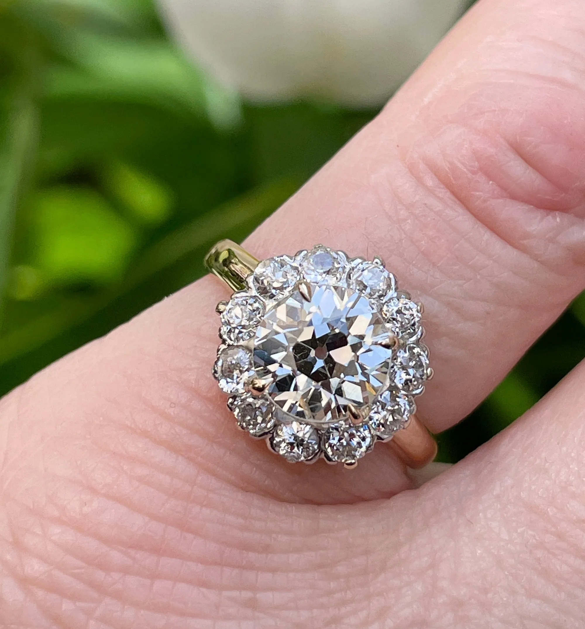 1900s GIA 2.87ctw Antique Edwardian OLD EUROPEAN Diamond Cluster 14K Gold Platinum Ring