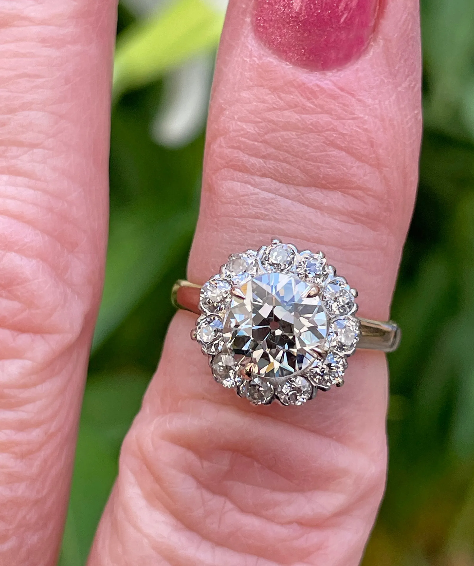 1900s GIA 2.87ctw Antique Edwardian OLD EUROPEAN Diamond Cluster 14K Gold Platinum Ring