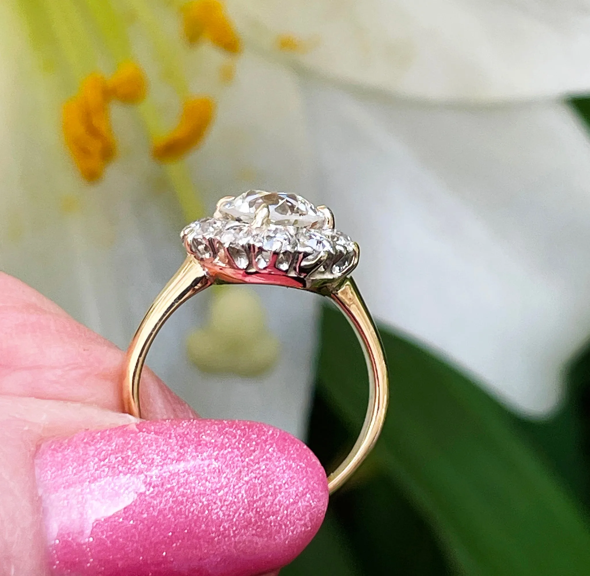 1900s GIA 2.87ctw Antique Edwardian OLD EUROPEAN Diamond Cluster 14K Gold Platinum Ring