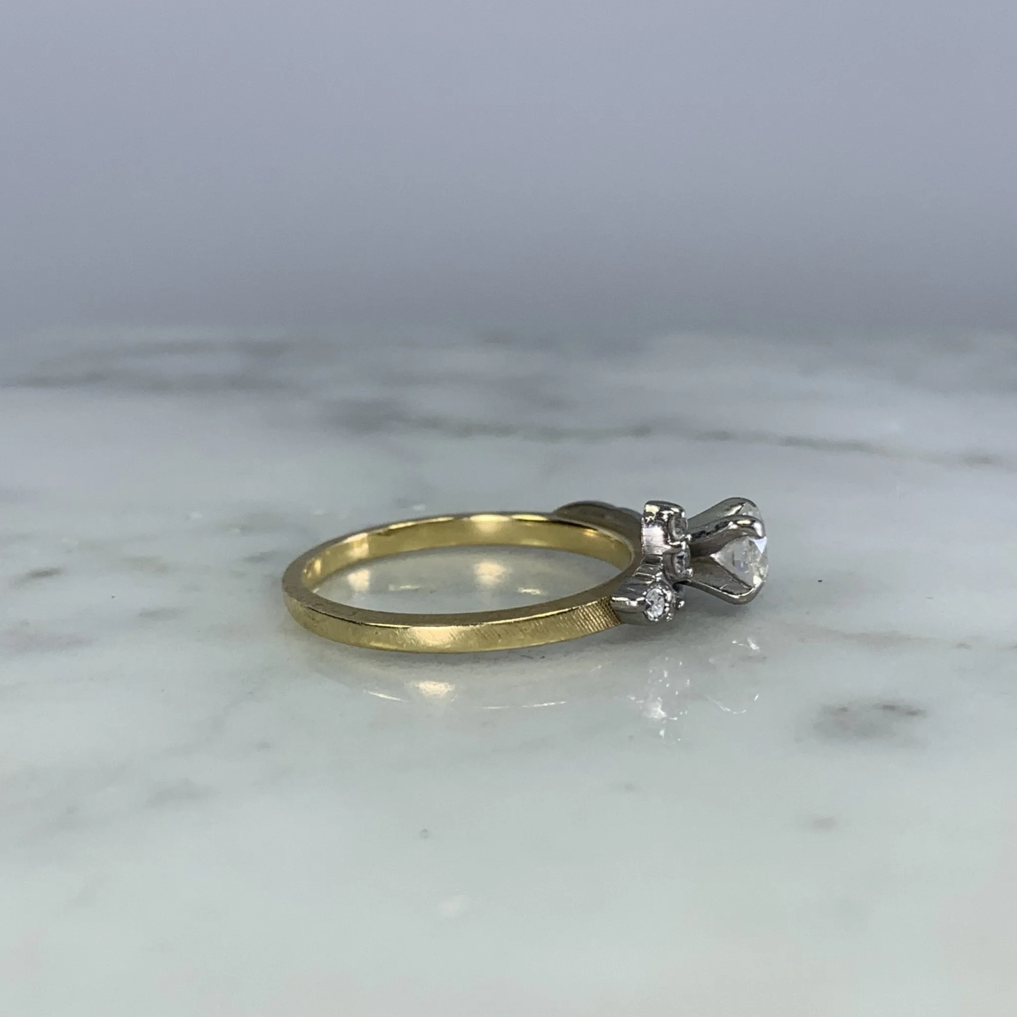 1930s Art Nouveau Diamond Engagement Ring by Jabel in 18K Gold. Unique Estate Jewelry.