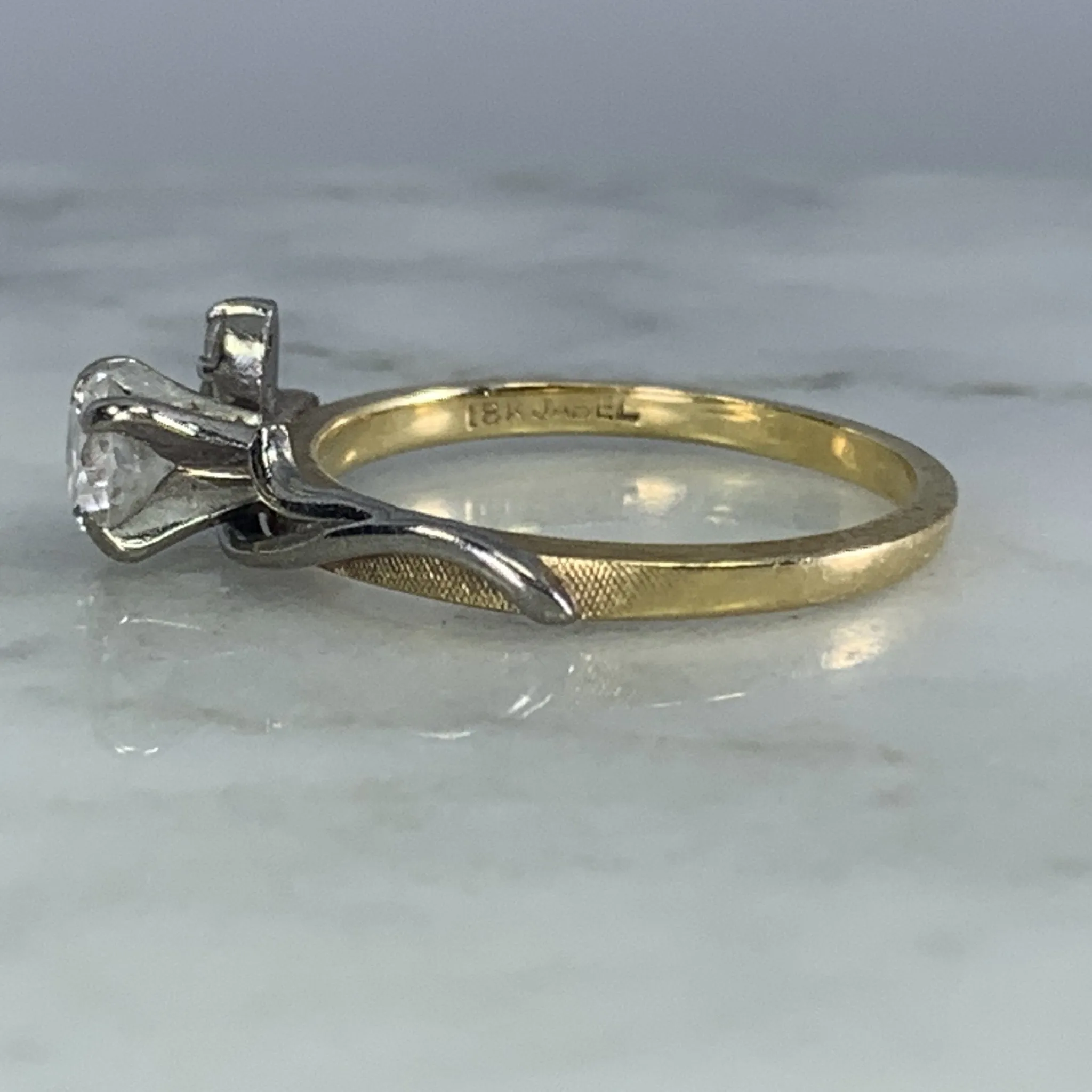 1930s Art Nouveau Diamond Engagement Ring by Jabel in 18K Gold. Unique Estate Jewelry.