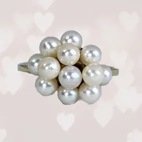 1950s Pearl Cluster Ring set in 14k Yellow Gold. Estate Fine Jewelry. June Birthstone. 4th Anniversary Gift.