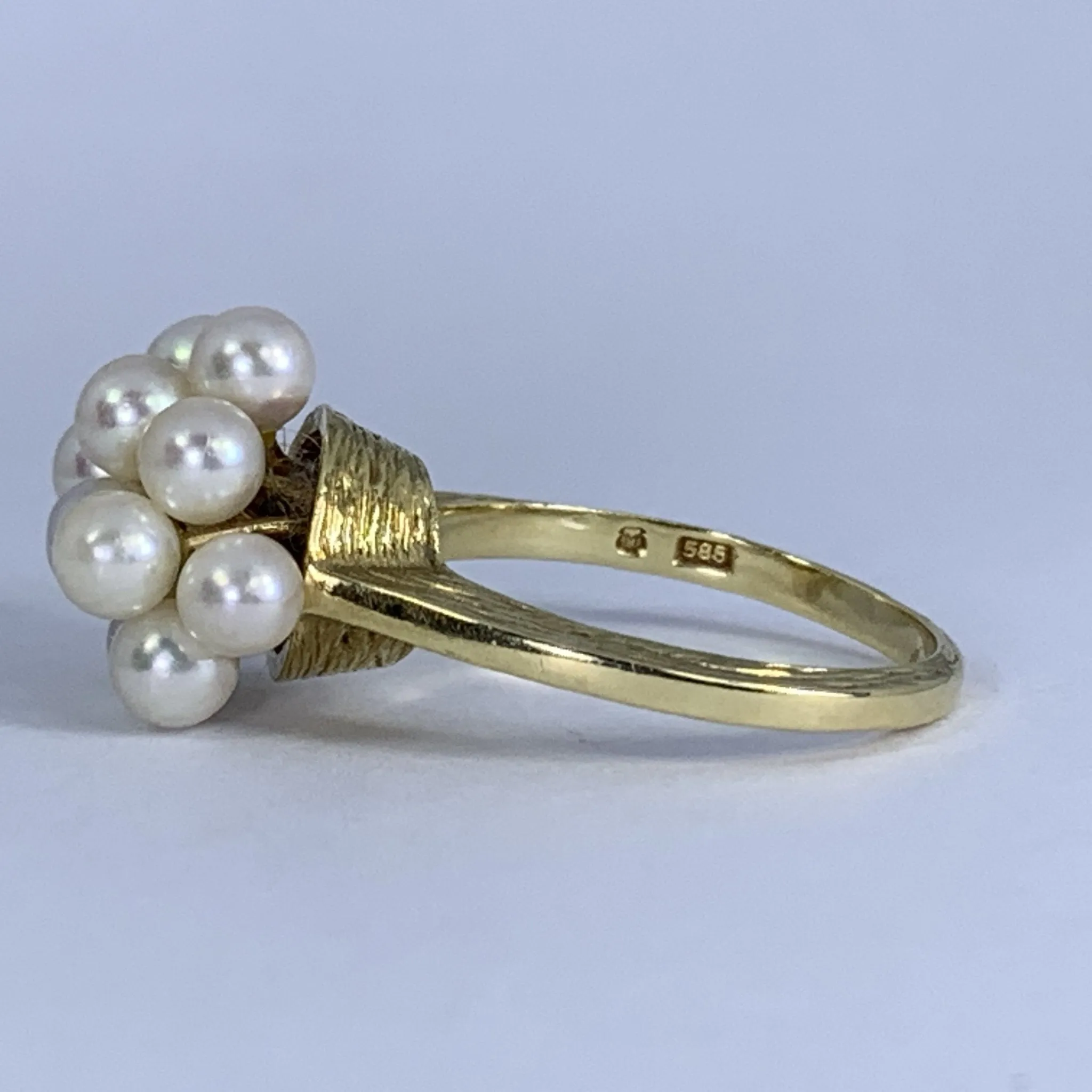 1950s Pearl Cluster Ring set in 14k Yellow Gold. Estate Fine Jewelry. June Birthstone. 4th Anniversary Gift.