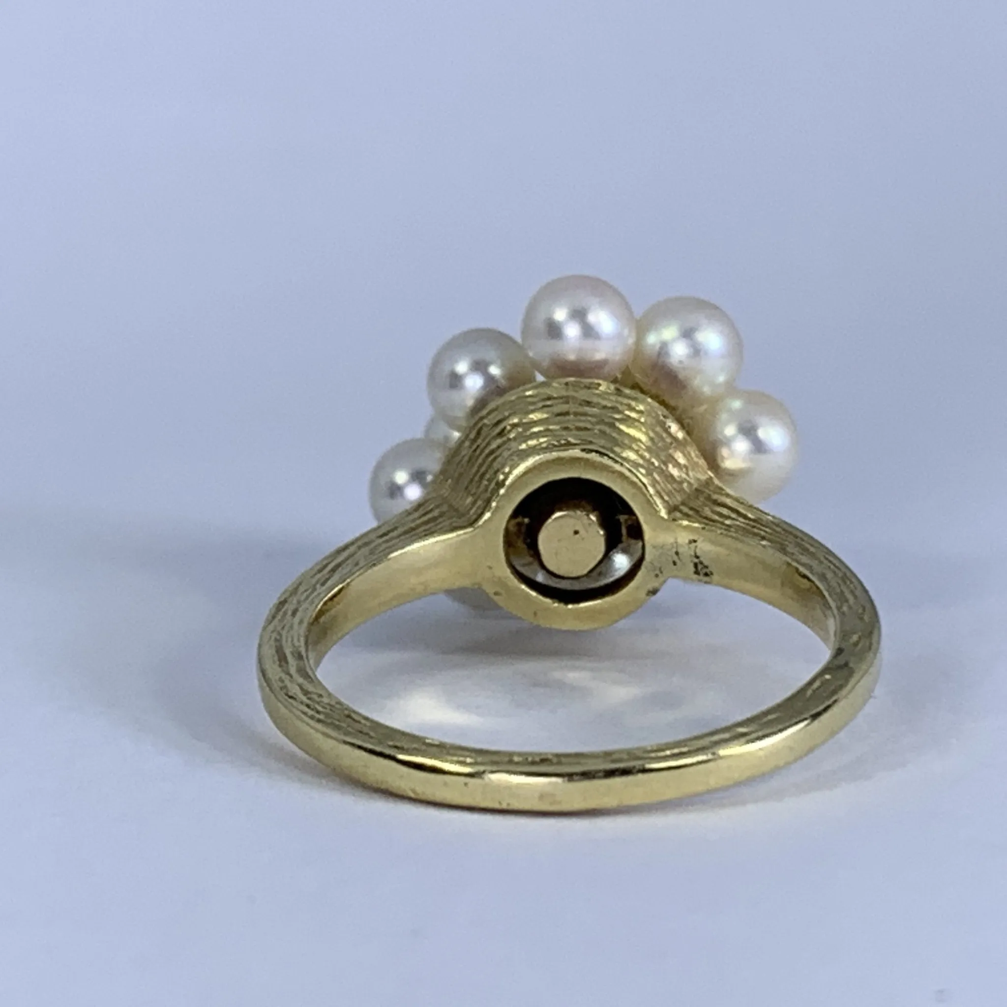 1950s Pearl Cluster Ring set in 14k Yellow Gold. Estate Fine Jewelry. June Birthstone. 4th Anniversary Gift.