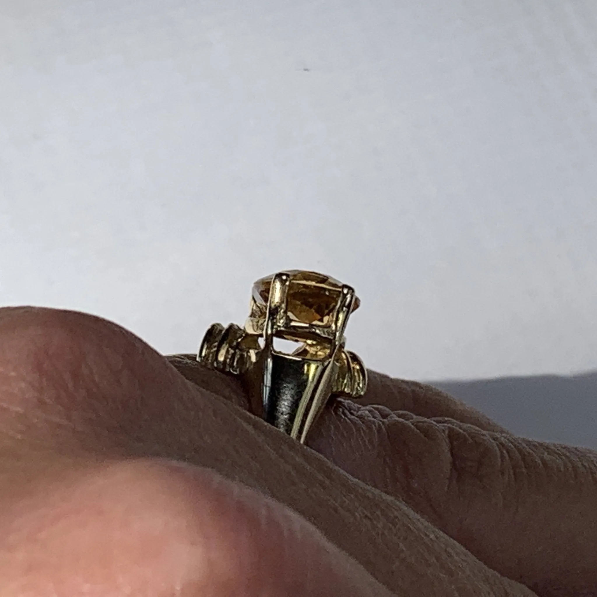 1970s Vintage Citrine Ring in 10K Yellow Gold Setting. November Birthstone in Art Deco Style.