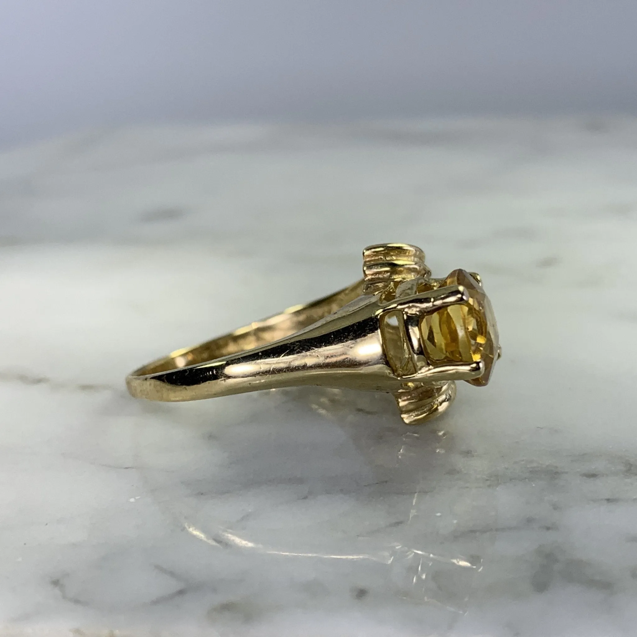 1970s Vintage Citrine Ring in 10K Yellow Gold Setting. November Birthstone in Art Deco Style.