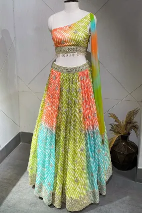 310054 Green Multicolor Lehenga With Dupatta