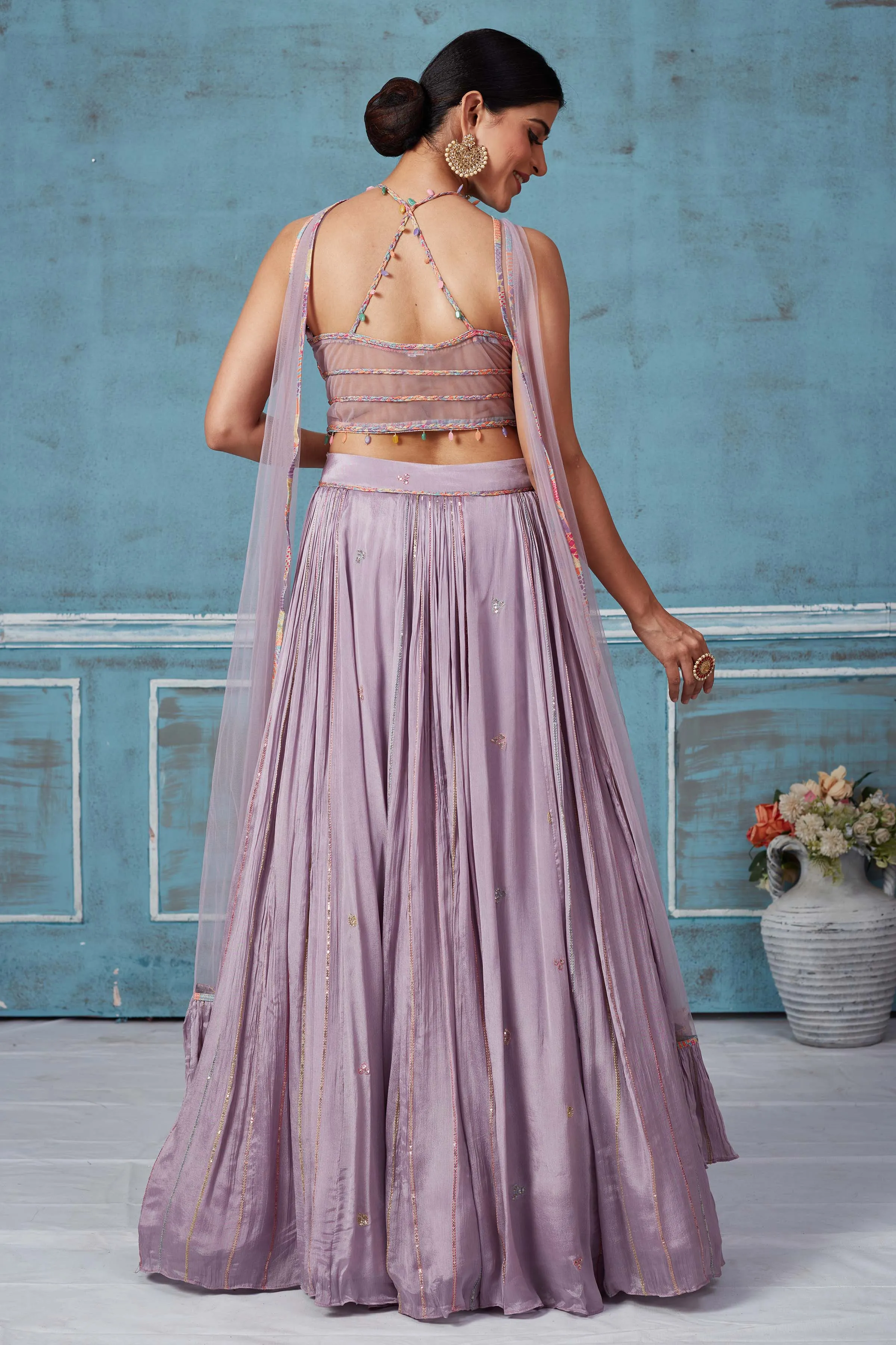 52A156 Lilac Georgette Lehenga With Multicolor Embroidered Blouse