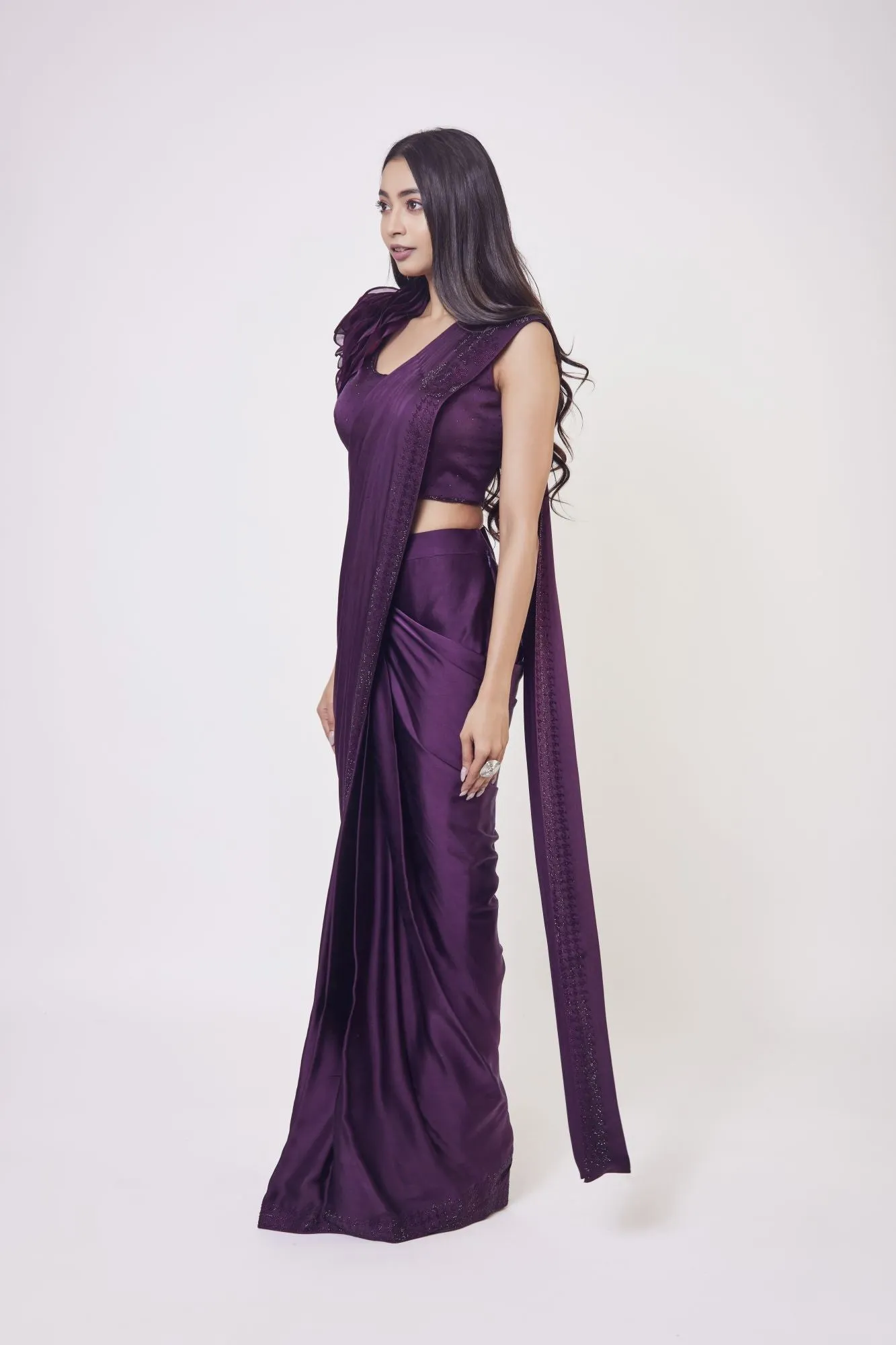 90Z922-RO Wine Pre Stiched Drape Saree