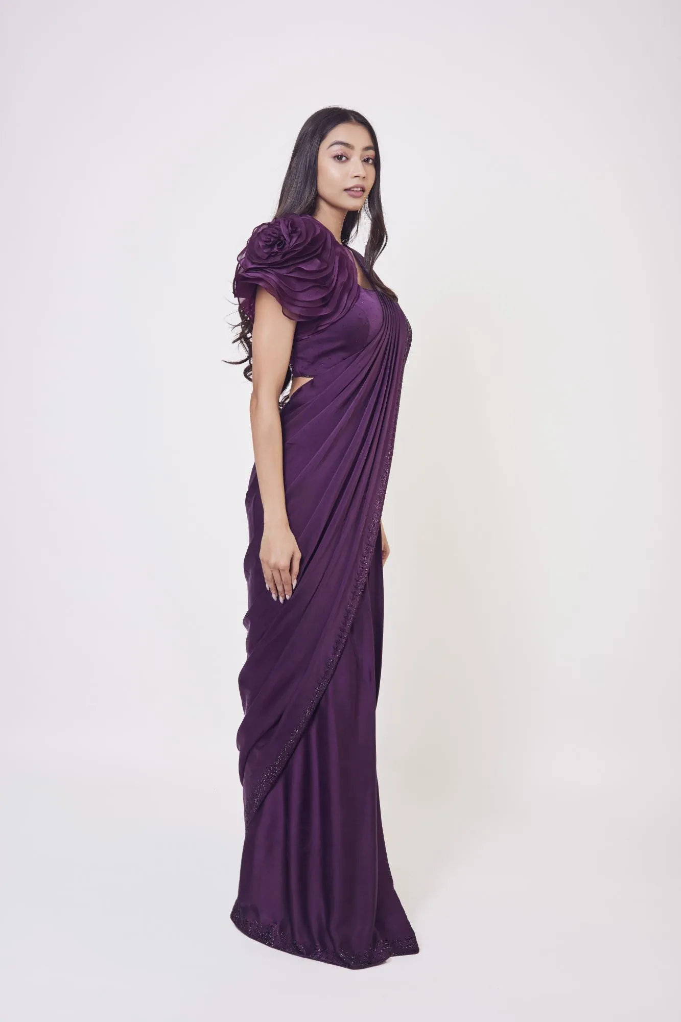 90Z922-RO Wine Pre Stiched Drape Saree