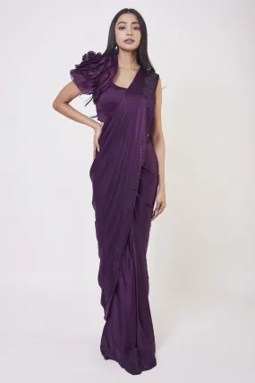 90Z922-RO Wine Pre Stiched Drape Saree