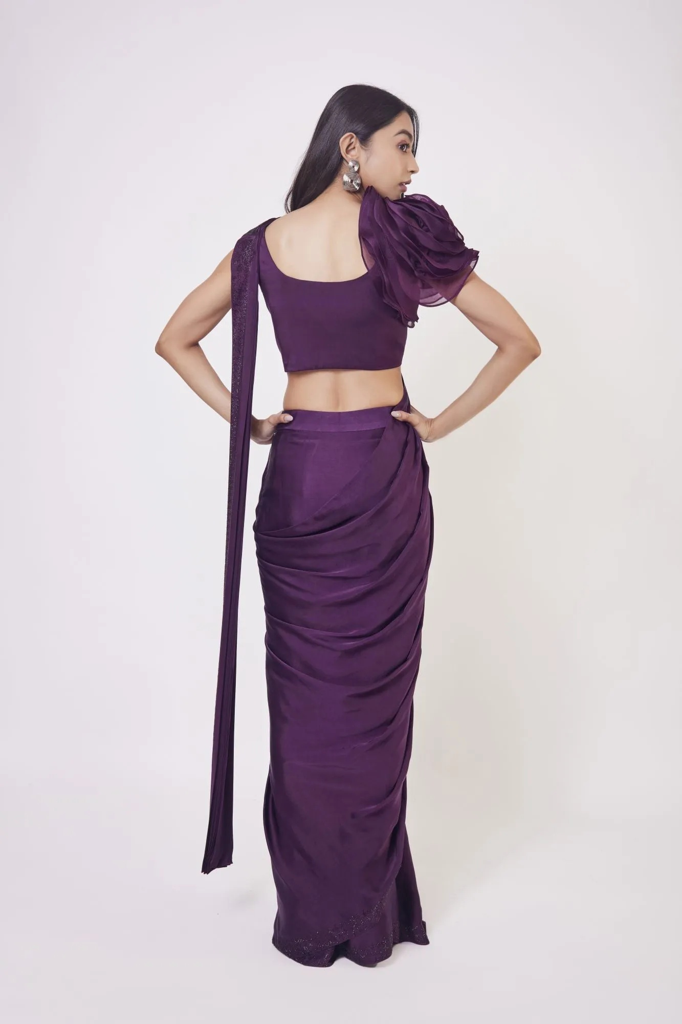 90Z922-RO Wine Pre Stiched Drape Saree