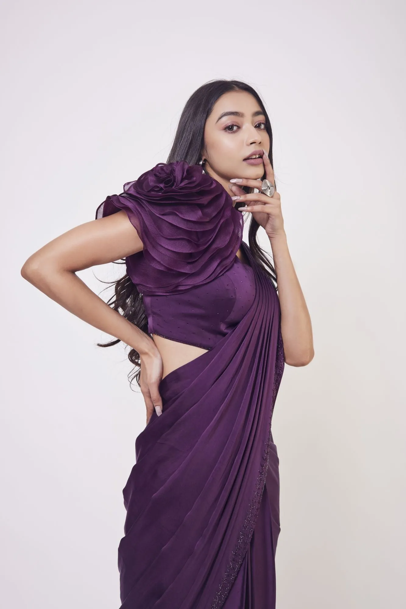 90Z922-RO Wine Pre Stiched Drape Saree