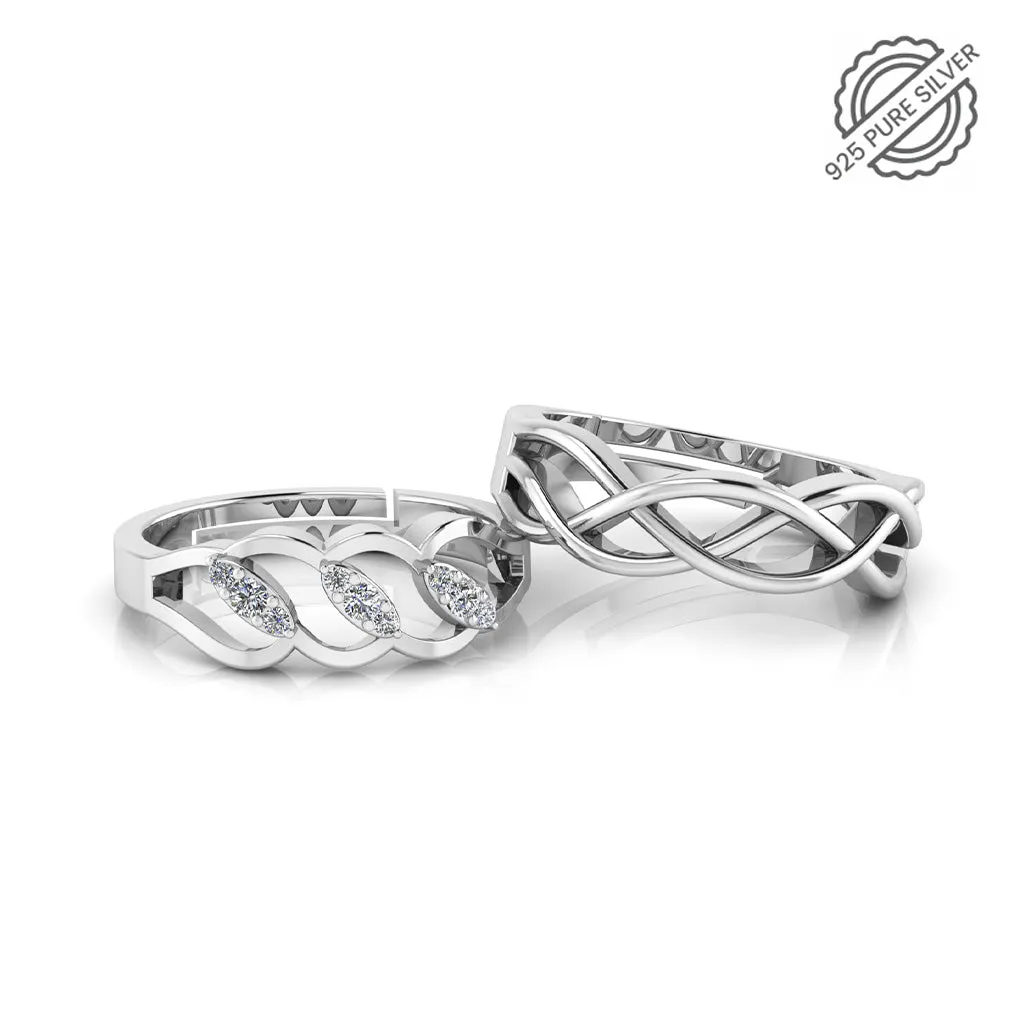 925 Crystal Sterling Silver Designer Zircon Diamond and Celtic Knot Special Couple's Ring