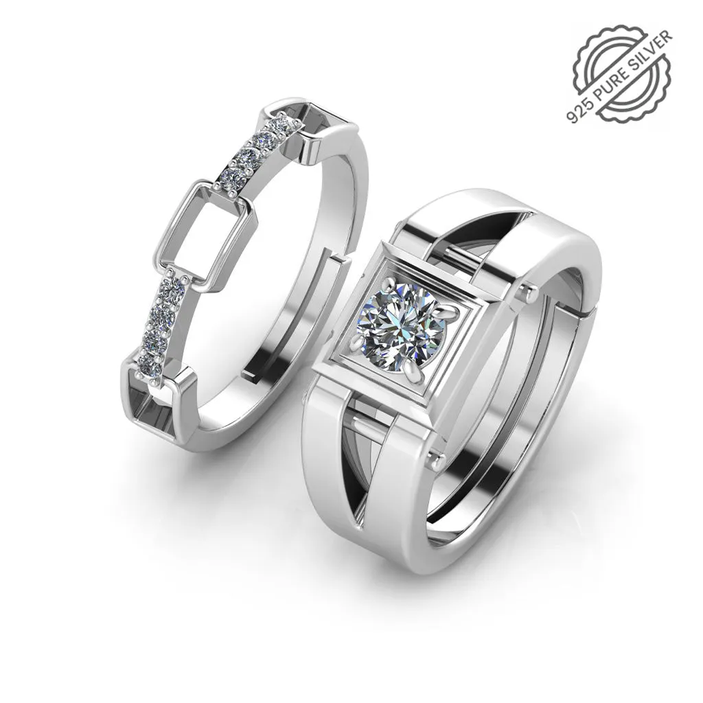 925 Pure Sterling Silver Minimal Zircon Diamond and Stardom Mens Couple's Ring