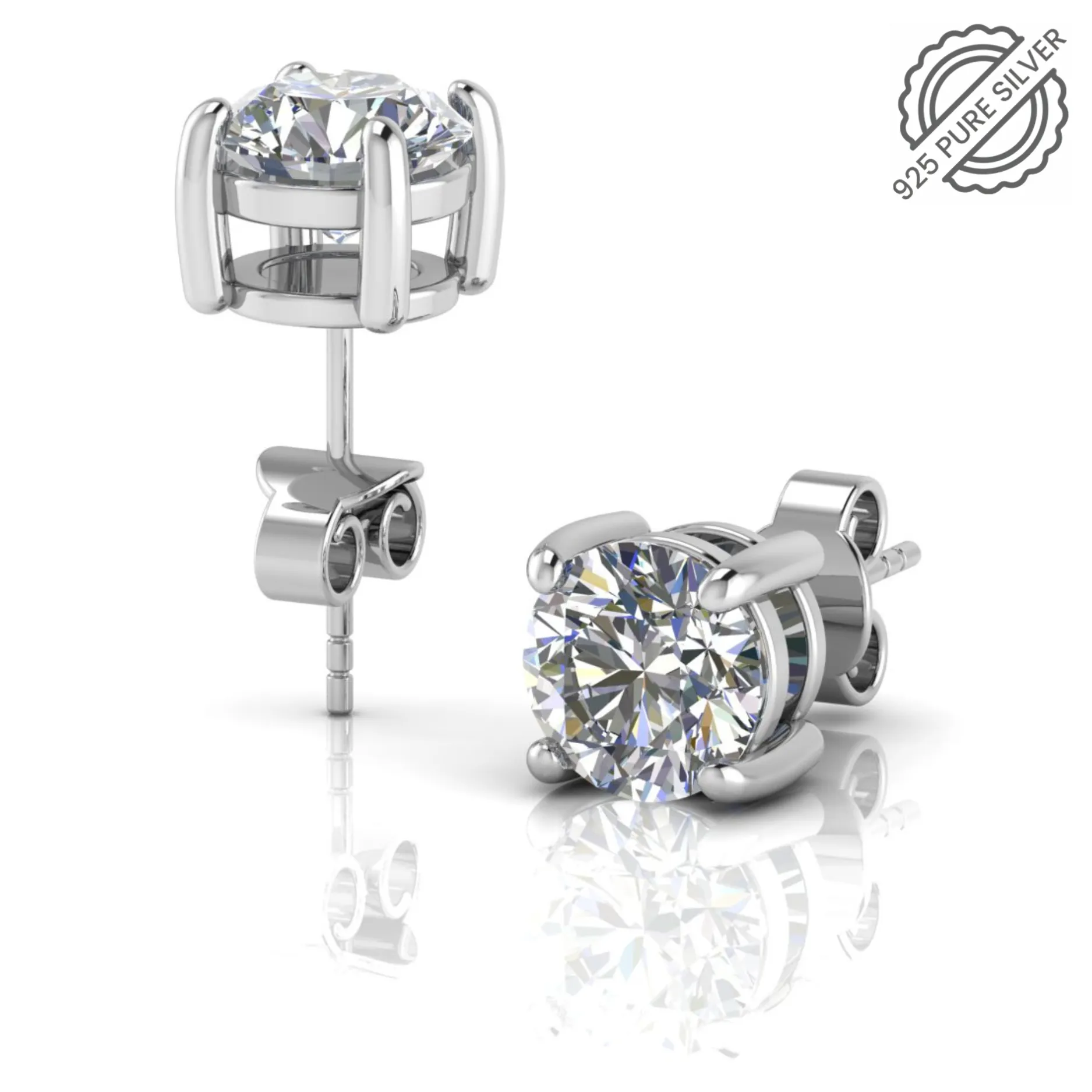 925 Sterling Silver Classic Diamond Stud Earrings for Women and Girls