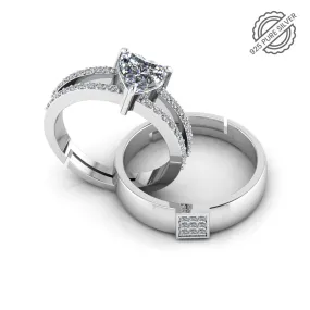 925 Sterling Silver Heart Shape Royal Couple's Ring