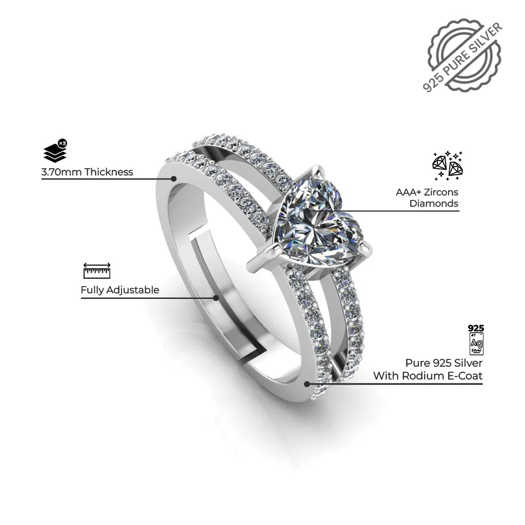 925 Sterling Silver Heart Shape Royal Couple's Ring