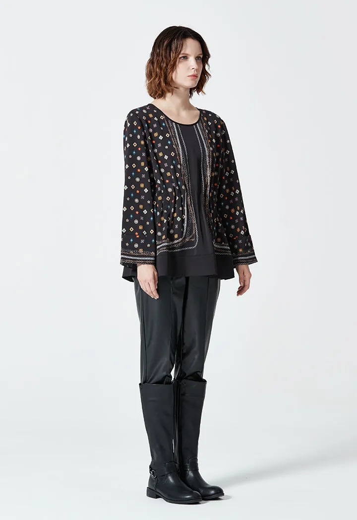 All Over Printed Elastic Waist Blouse