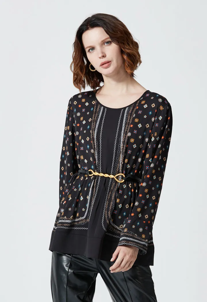 All Over Printed Elastic Waist Blouse