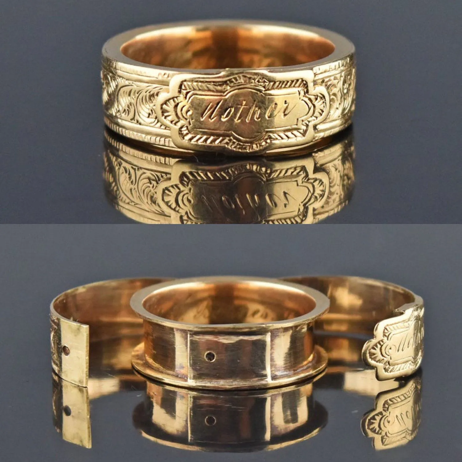 Antique 14K Gold Engraved Secret Compartment Ring Band