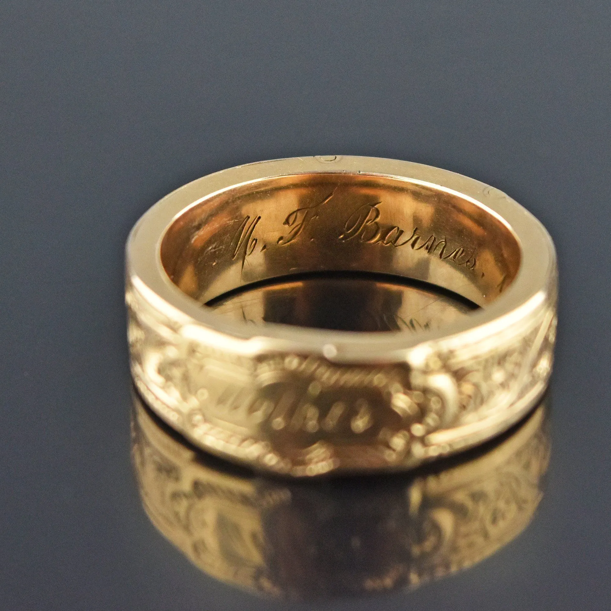 Antique 14K Gold Engraved Secret Compartment Ring Band