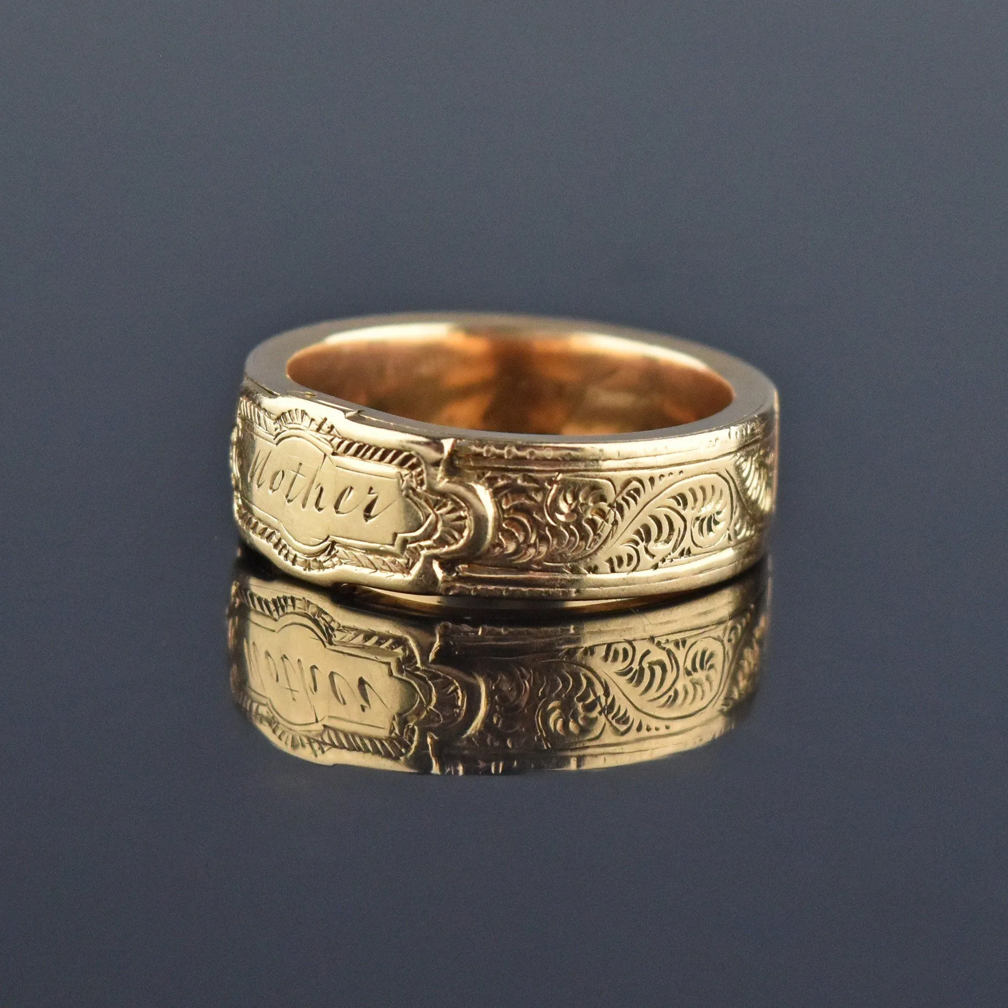 Antique 14K Gold Engraved Secret Compartment Ring Band