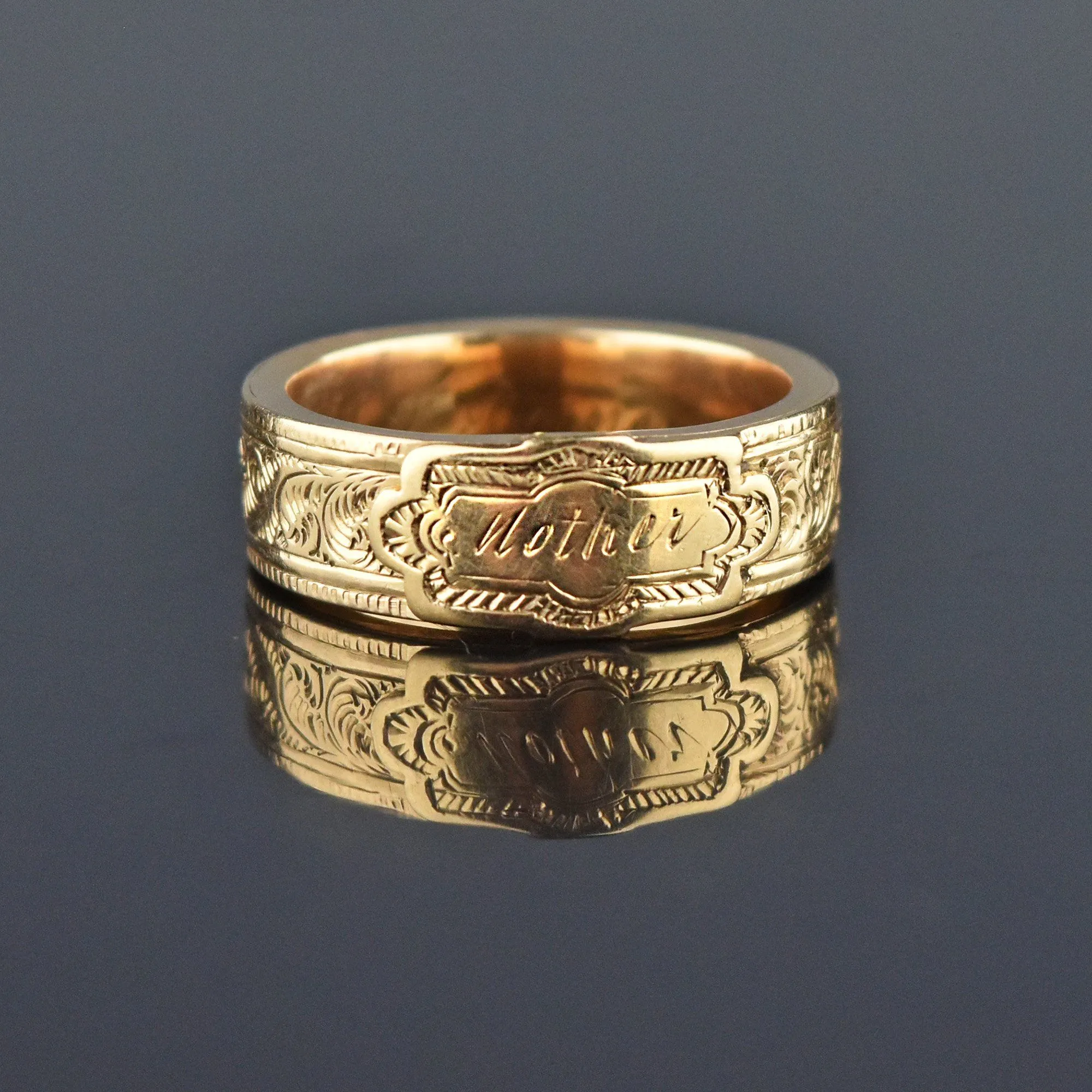 Antique 14K Gold Engraved Secret Compartment Ring Band