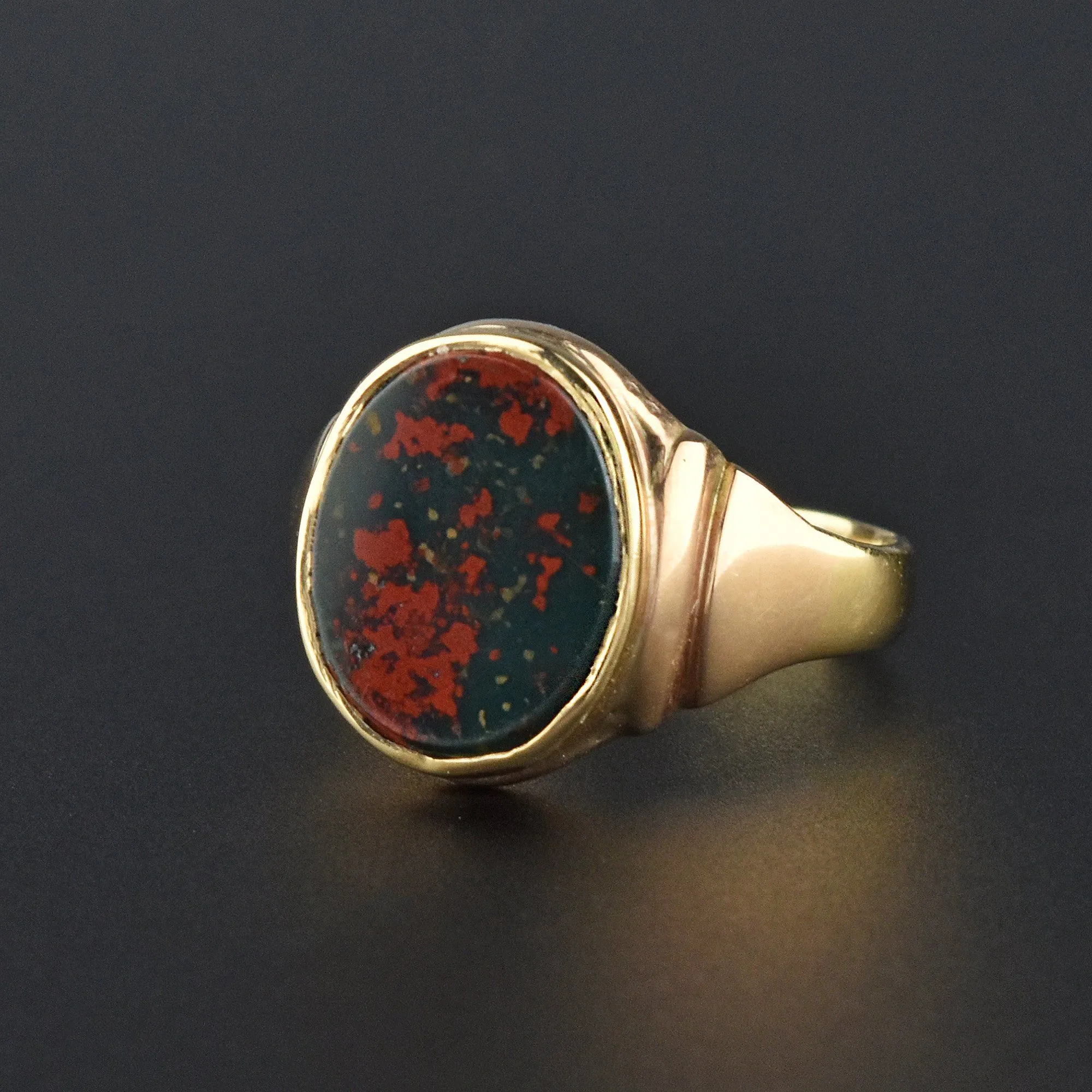 Antique Edwardian 15K Gold Bloodstone Signet Ring