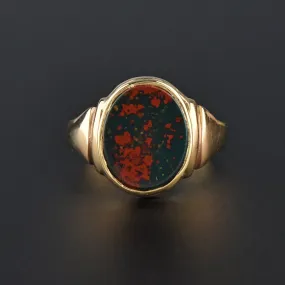 Antique Edwardian 15K Gold Bloodstone Signet Ring