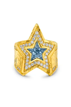 Aquamarine Diamond Star Wrap Ring