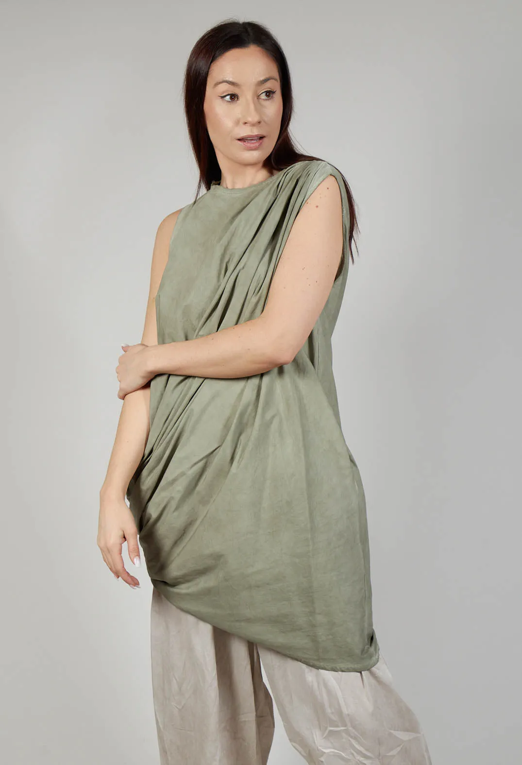 Asymmetrical Dress in Tela Paracadute Tinto Freddo Olive