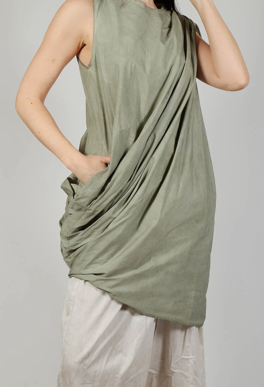 Asymmetrical Dress in Tela Paracadute Tinto Freddo Olive