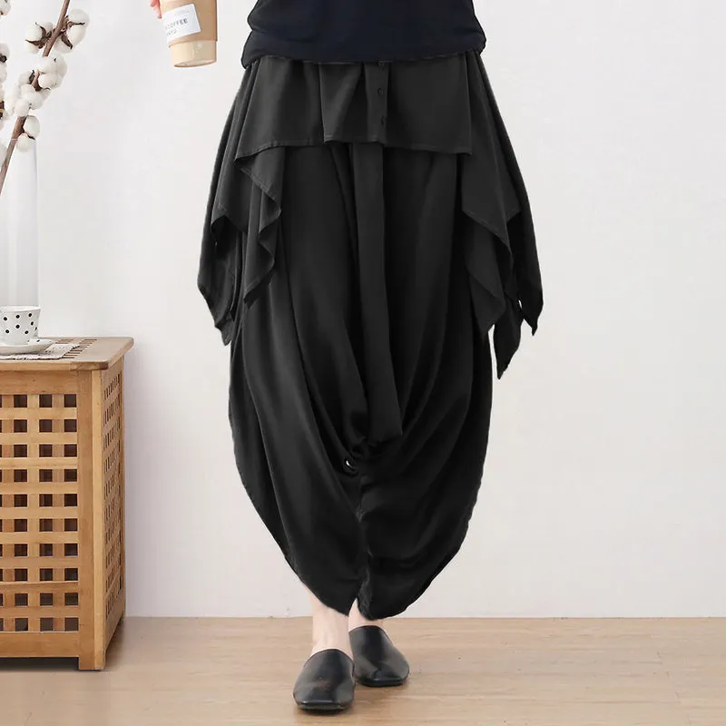 Autumn Irregular Patchwork Retro Cotton Linen Loose Pants