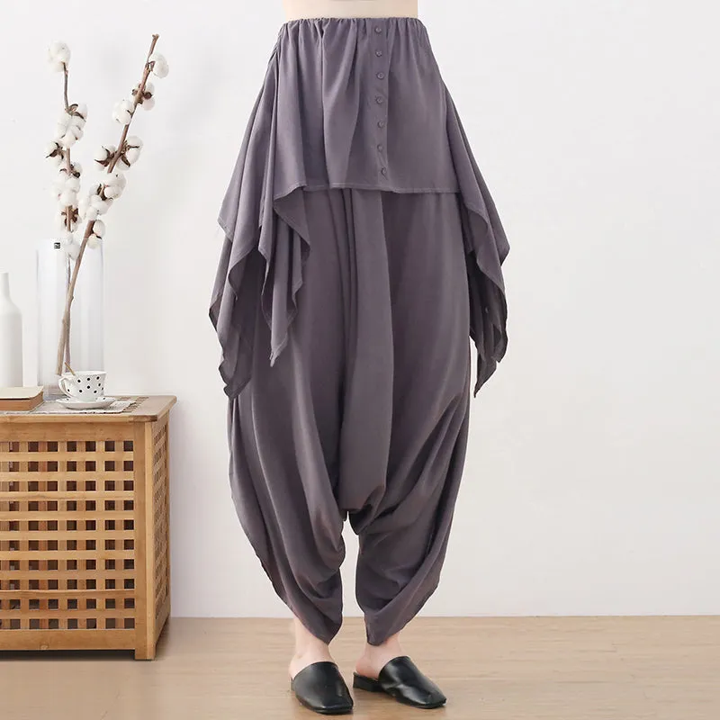 Autumn Irregular Patchwork Retro Cotton Linen Loose Pants